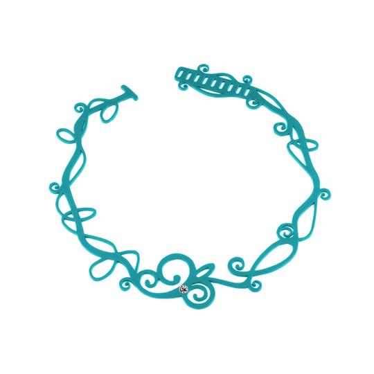 collier courbe turquoise strass en silicone