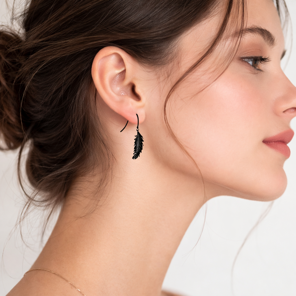 boucles d'oreilles Plume noire